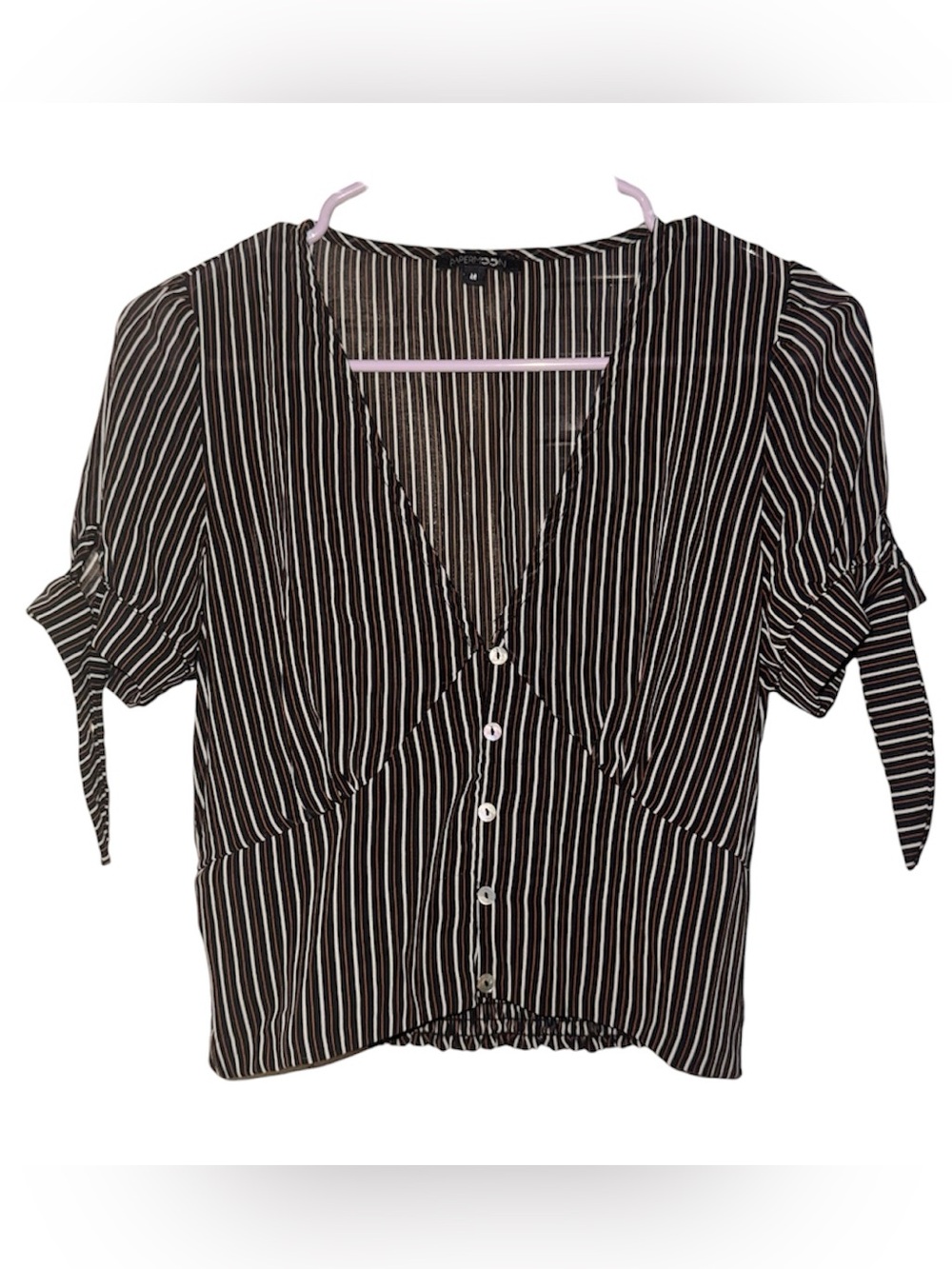 Papermoon Black and White Vertical Stripe Button-Down Blouse